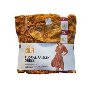 Bila Women's Floral Paisley Short Tiered Dress -X- Large